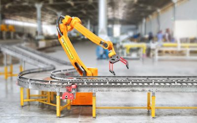 Conveyors with cardboard boxes on white background. 3d illustration